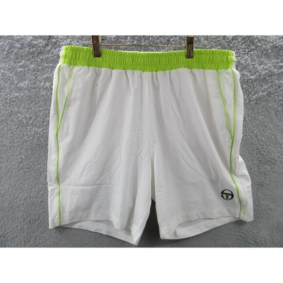 NWT Sergio Tacchini TCP Shorts Mens Size Large Mesh Lined WHITE LIME Shorts - Picture 2 of 13